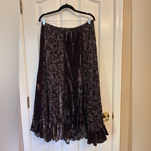 Chico's Dresses & Skirts - Chico's Brown Velvet Burn-out Maxi Skirt Size 1 Bohemian Boho RN #79984